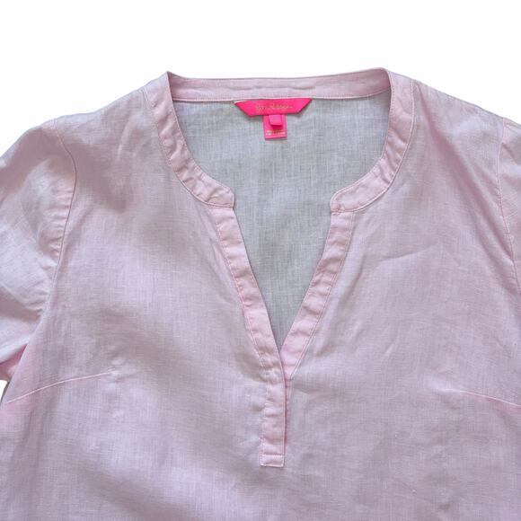 Lily Pulitzer Bekah Lenin Top Medium Pink 3/4 Bell Sleeve Ruffle Preppy Girly - Picture 4 of 11